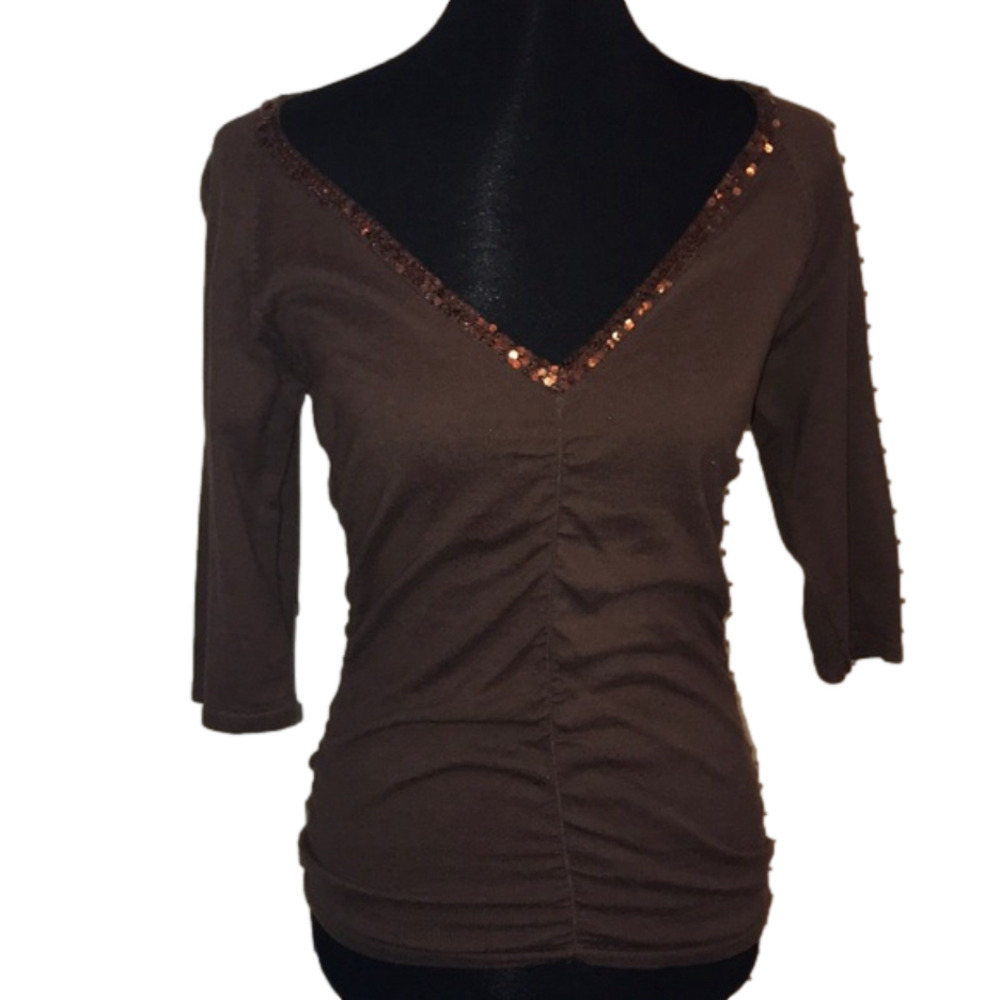Brown v-neck sequined top size L Forever 21